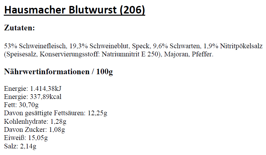Hausmacher Blutwurst, ca. 220g