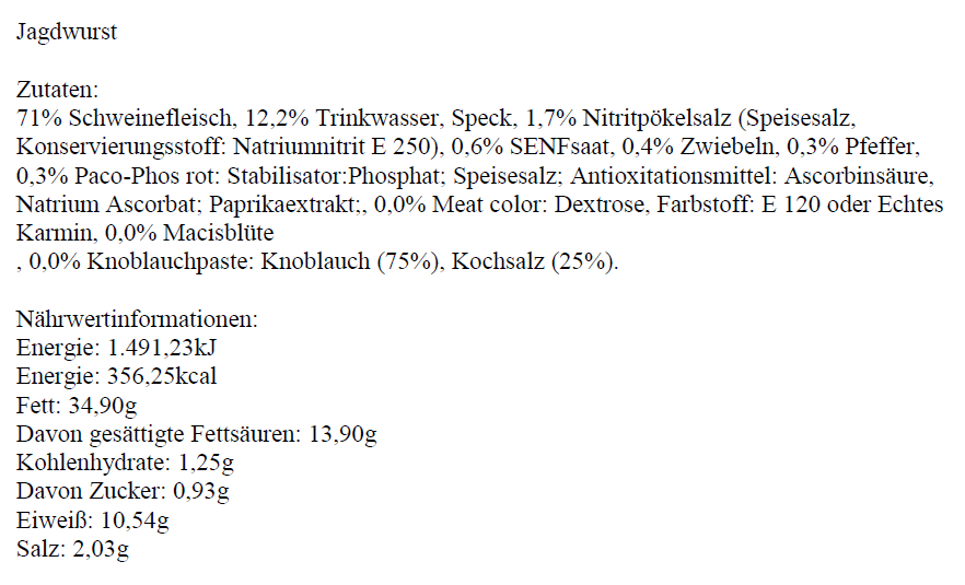 Jagdwurst, Wurststück