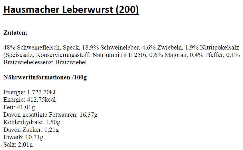 hausmacher Leberwurst, geräuchert (ca. 300g / Stück)